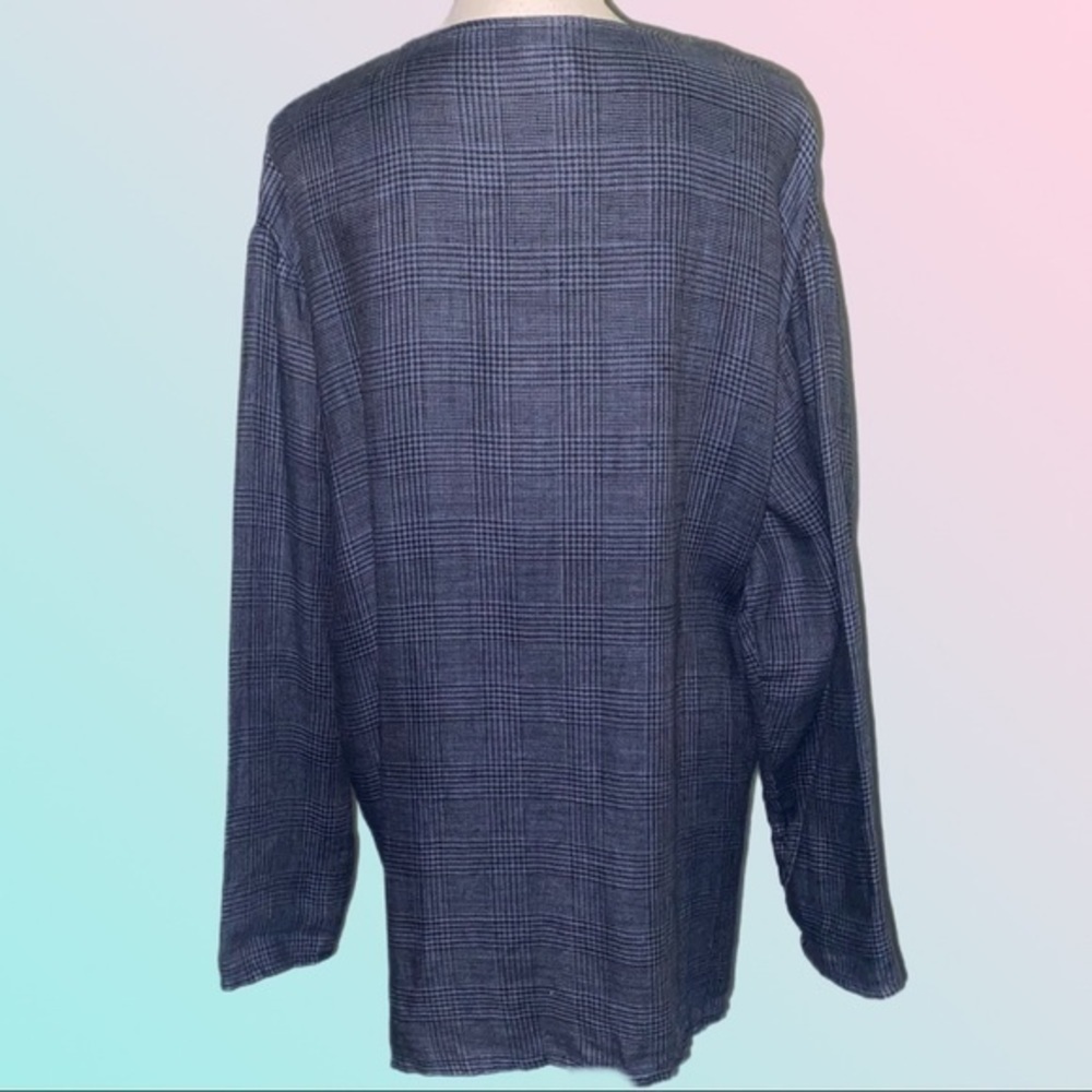 MARC WARE blue & black Glen Check plaid one button 100% Linen jacket. Large. EUC - Picture 6 of 9